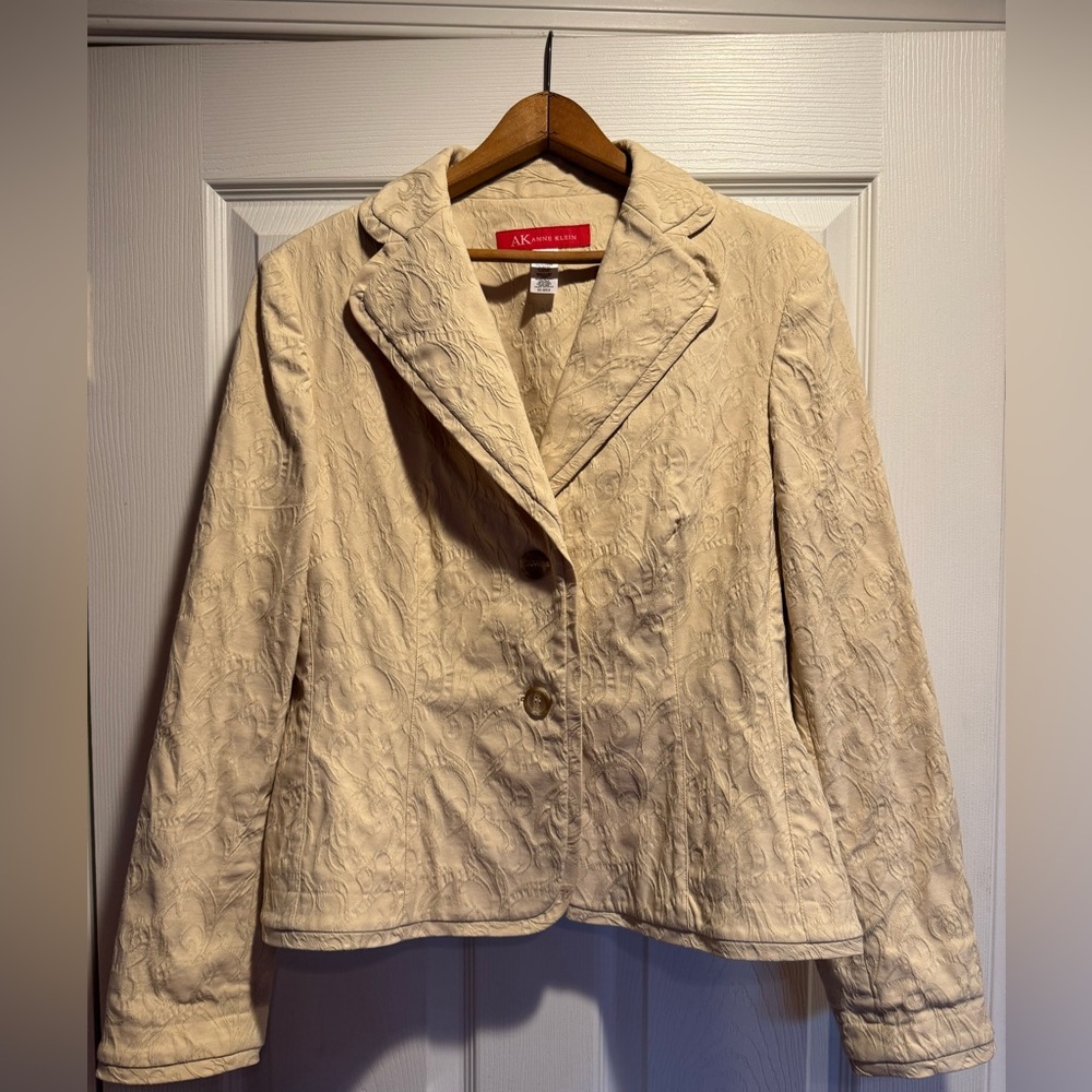 Anne Klein Cream Patterned Blazer Sz 12